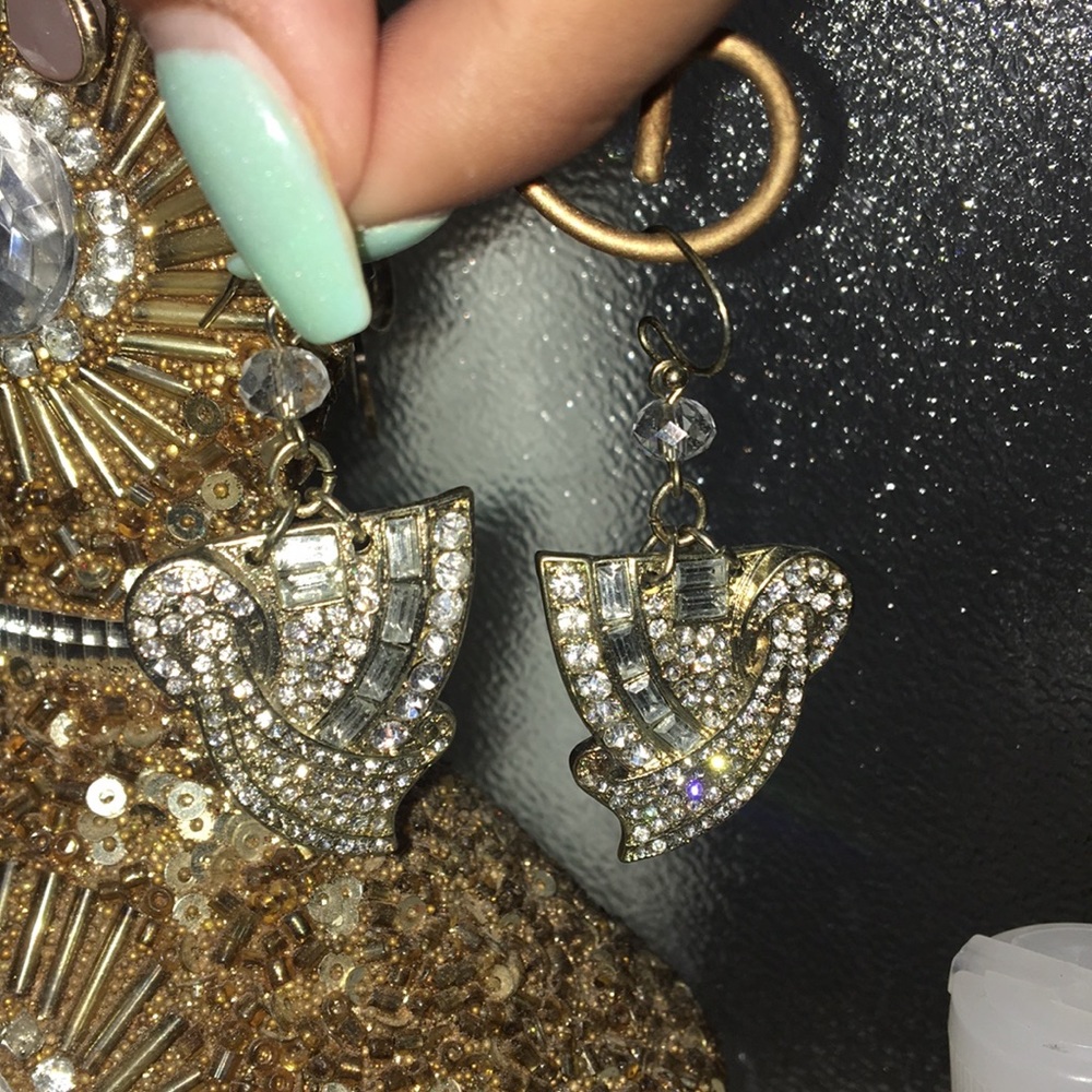 silver diamond dangly earrings